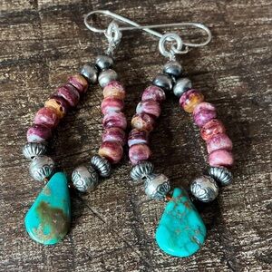 Purple Spiny Oyster Earrings with Sterling Navajo Pearls